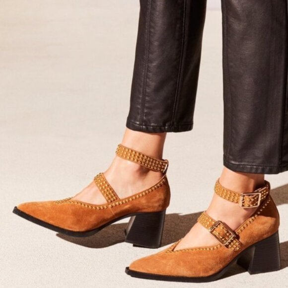 Jeffrey Campbell Shoes - Jeffrey Campbell x Free People Walk On By Heels Studded Brown Suede Leather